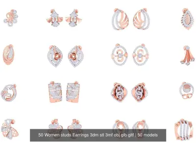 50 Women studs Earrings 3dm stl 3mf obj glb gltf 3D Model Pack