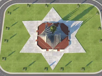 City Center Roundabout Road Low-poly 3D model