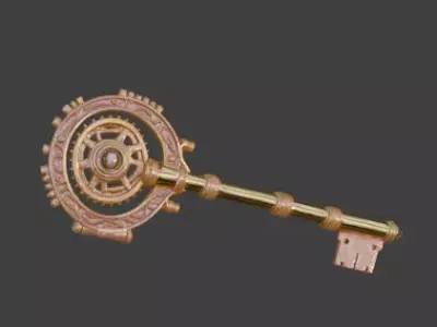 Stylized 3D Steampunk Celestial Key Low-poly 3D model