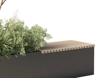 Urban Environment Urban Furniture Green Benches Tree pine 3D model