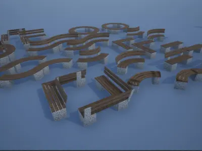 Stone-Wooden Bench Collection Low-poly 3D model