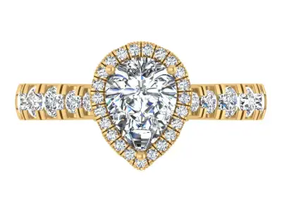 Pear-Cut Halo Diamond Engagement Ring 3D print model