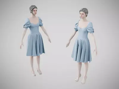 Dress 09 Light Blue Low-poly 3D model