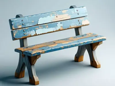 Weathered Wooden Park Bench 3D Model Low-poly 3D model