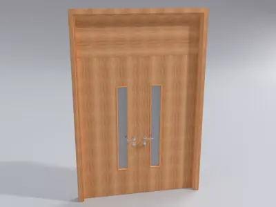 Double opening wooden doors with handles 3D model