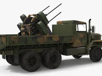 Vintage Combat Truck with Quad Mounted Anti-Aircraft Gun Mount 3D model