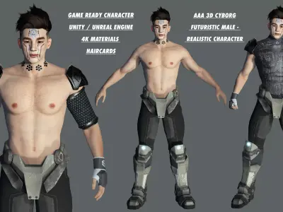 AAA 3D Cyborg Futuristic Male - Game Ready Realistic Character Low-poly 3D model