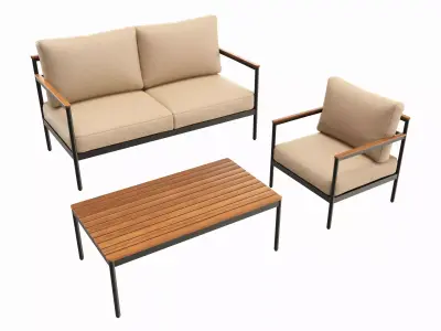 Outdoor set seater sofa chair coffee table 01 3D model