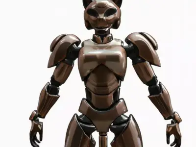 Cybernetic Cat Assassin High-Poly Bronze Mecha Robot Warrior Low-poly 3D model