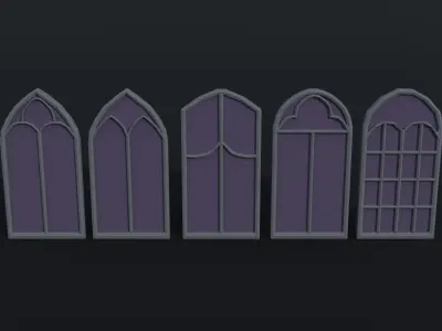 Cartoon fantasy gothic  windows Polygonal Style Low-poly 3D model