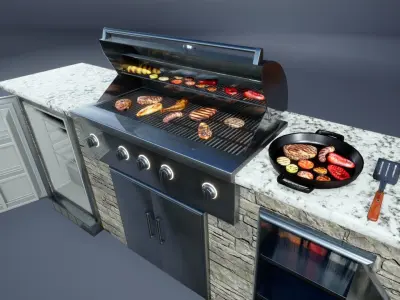 Backyard Patio furniture and props Low-poly 3D model