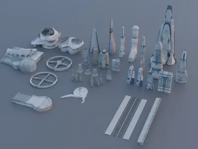 Galactic Cityscape Kit bash Pack 3D model