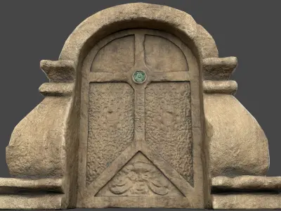 SandStone Door with Ornaments Low-poly 3D model