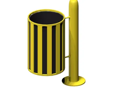 Yellow circular cage type trash can Low-poly 3D model