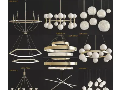 chandelier collection low poly 3d model ceiling light with fo... Low-poly 3D model