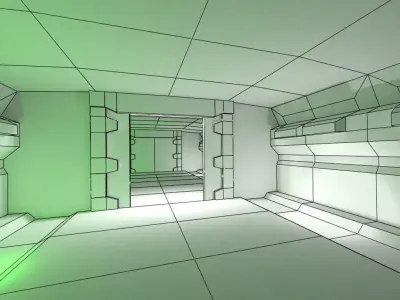 Scifi Corridor 3d Modules with doors Low-poly 3D model