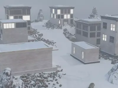 Mountain Settlement In Winter 3D model