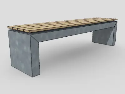 Bench 2 made of concrete and wood Low-poly 3D model