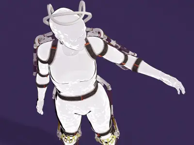 Exoskeleton on animated rigged mannequin 3D model