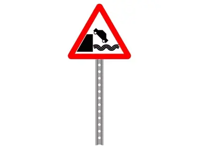 quaryside road sign with person falling off cliff 3D model