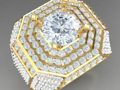 Light Gold Diamond Men Ring 2MR016 3D model