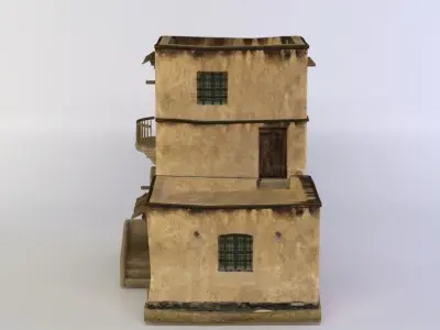 House old building with stairs and windows Low-poly 3D model