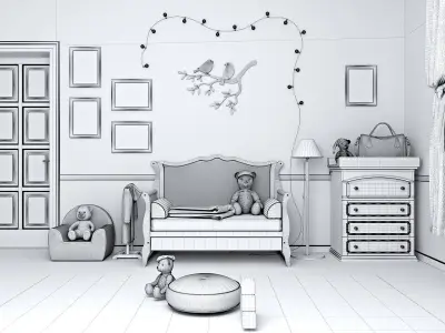 Childrens furniture set Azzurra Rinascimento antique white 3D model