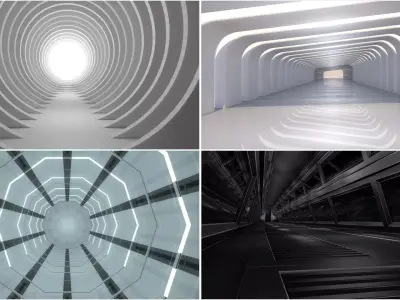 4 Sci Fi Tunnel Sets 3D model