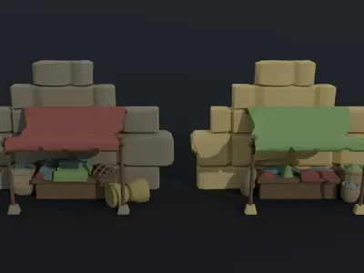 Cartoon eastern market Polygonal Style Low-poly 3D model