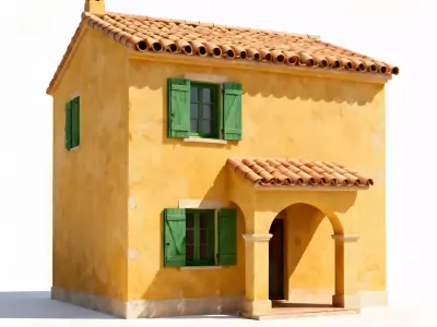Mediterranean Yellow Stucco Cottage 3D Model Low-poly 3D model