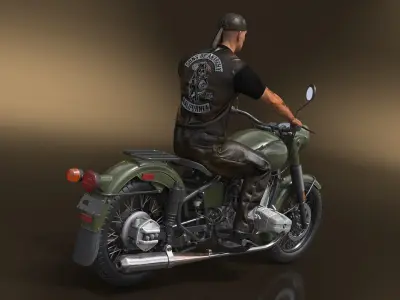  Classic Retro Motorcycle with Rider 