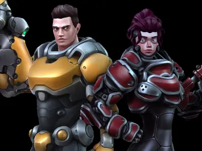 Soldier SciFi - 3 Characters - 2 Animation Sets Low-poly 3D model