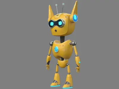 3D Robotic Character ROBO CAT WITHOUT RIG Low-poly 3D model