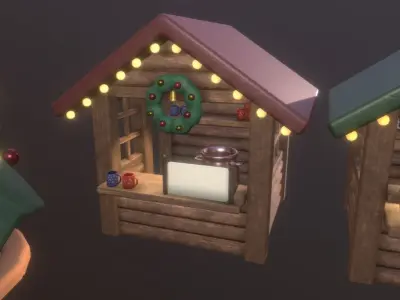 Cute ChristmasMarket Set  Low-poly 3D model
