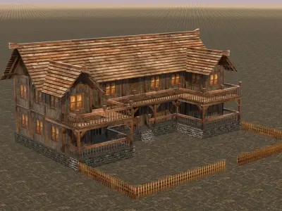 village house low poly medieval house Low-poly 3D model