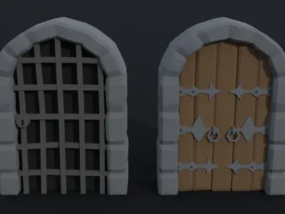 Cartoon medieval doors and windows Polygonal Style Low-poly 3D model