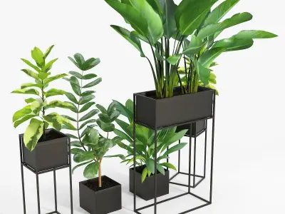 Three Black Standing Planters 3D model