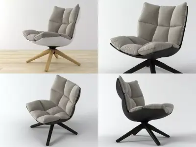 H four different chairs on wooden legs 3D model