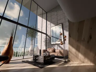 Modern Loft Living room interior 3D Model  Low-poly 3D model