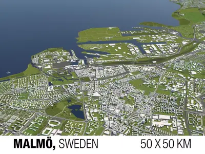 Malm Sweden 50x50km 3D City Map 3D model