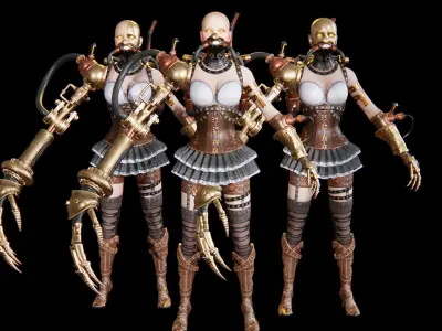 Steampunk cyborg Low-poly 3D model