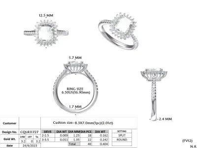 Cushion Cut Halo Diamond Engagement Ring 3D 3D print model