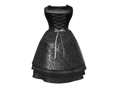 Black and Red Gothic Party Dress Low-poly 3D model