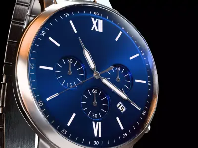 Executive Chronograph Watch - Stainless Steel Blue - PBR 4K 3D model
