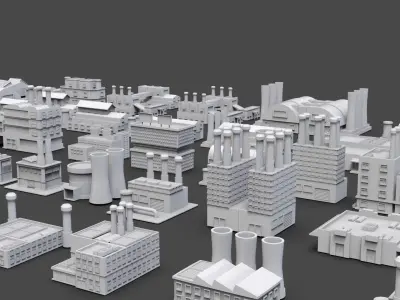 Low Poly Industrial Building Pack Of 50 -Game Ready -Untextured Low-poly 3D model