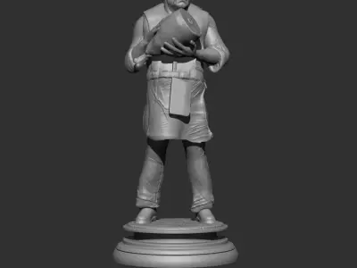 The Butcher man in apron holding piece of meat Low-poly 3D model