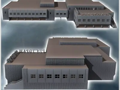 Large Russian Soviet double-storey supermarket with central aisl 3D print model