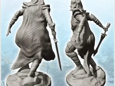 Horned woman with running sheepskin 3 - Medieval Fantasy Magic F 3D print model