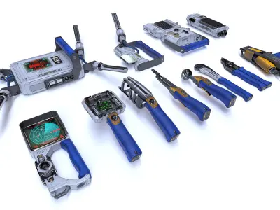 Toolkit sci-fi devices set - lowpoly PBR Low-poly 3D model