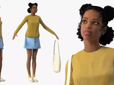 Street Style Light Skin Black Teenage Girl Rigged 3D model